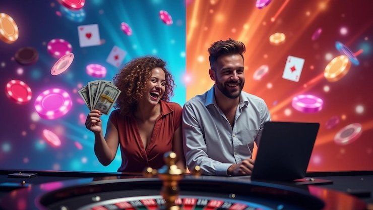 Dealer profesional sedang mengelola meja Live Casino dengan suasana interaktif